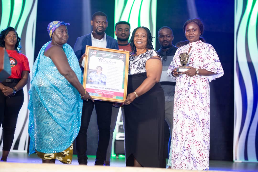 Nana Ama Ampomah award received by Ama Konadu Boateng and Josephine Ama Pomaa, Subin and Bantama Women's Organisers respectively