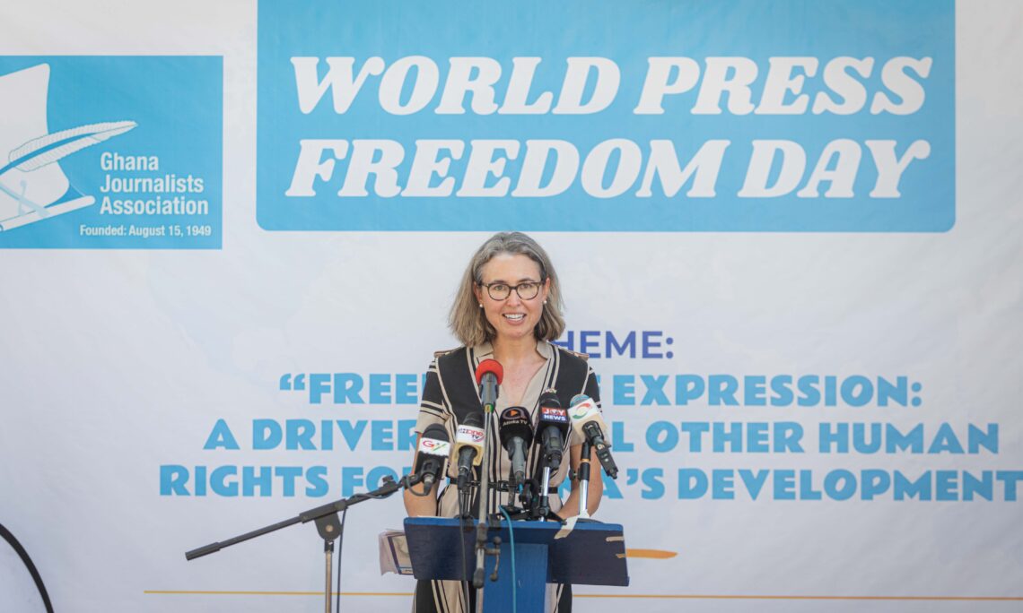 Ginny Elliott, Public Affairs Officer, U.S Embassy, addressing the World Press Freedom Day in Accra.