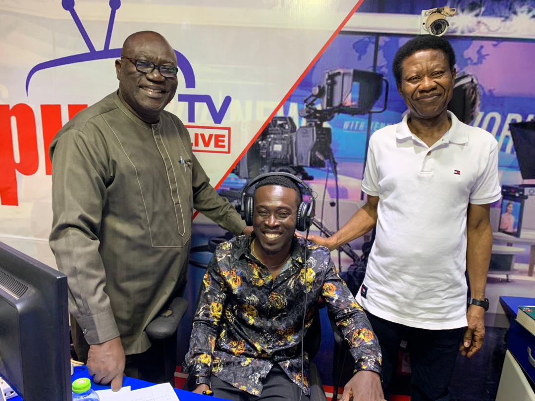 Rev Dr Douglas Okonah Frimpong, (left)Board Chairman of Faith Convention, Mykel Dasilva, (Middle) Super Weekedn Drive show Host and Rev Yaw Owusu Achaw, (right) Executive Board Member of Faith Convention in a pose at the studios of Spirit 88.3fm in Kumasi.