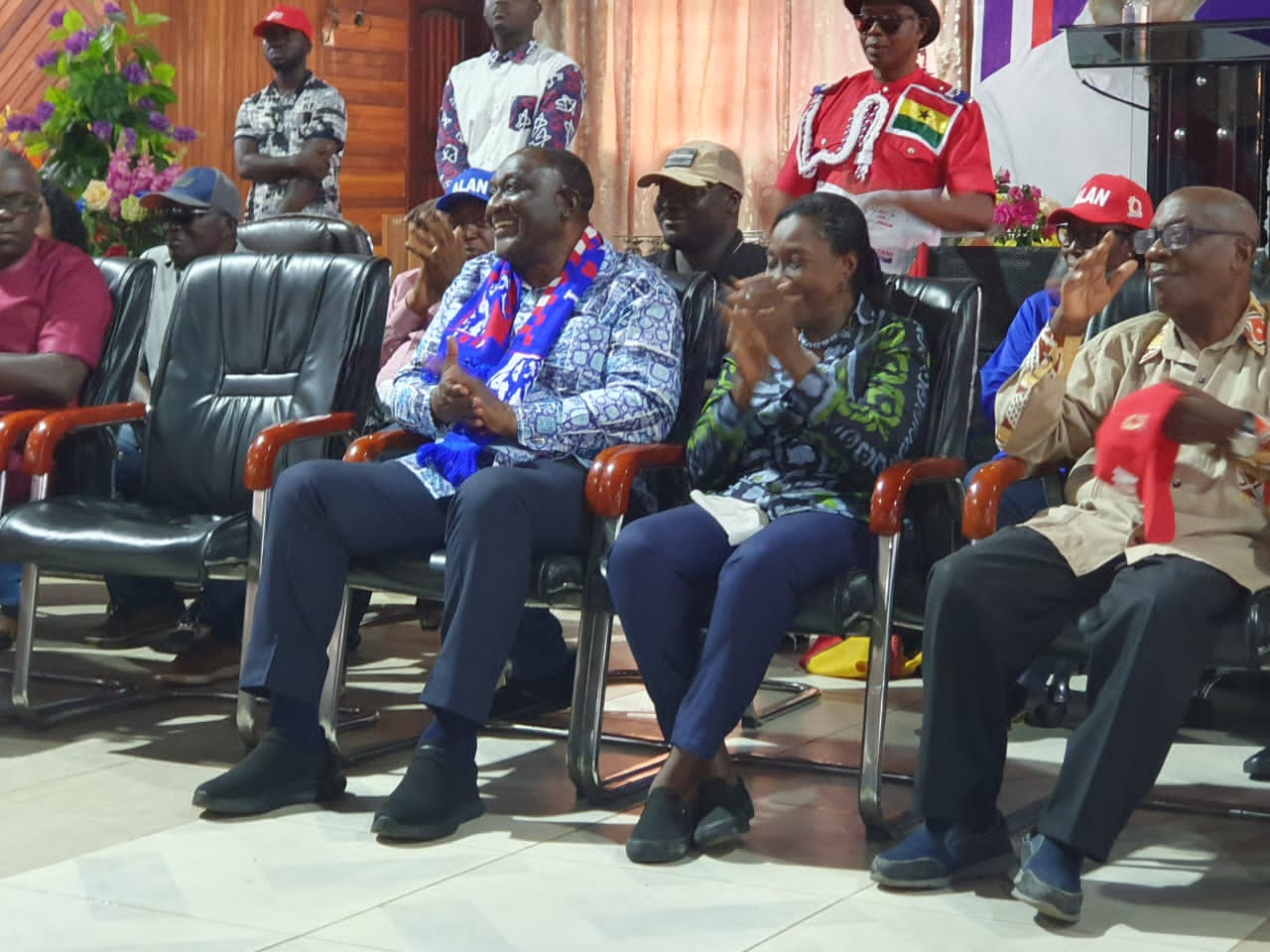 Mr Alan Kyerematen with the wife at the Church of Pentecost, Obuasi branch as he campaigned to three constituencies earlier today