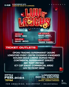 (VIDEO) Longford Group Of Companies In Partnership With E-HUB Presents ‘Luv & Laugh ‘Kumasi Comedy Show On 17th February,2024<span class="wtr-time-wrap after-title"><span class="wtr-time-number">1</span> min read</span>