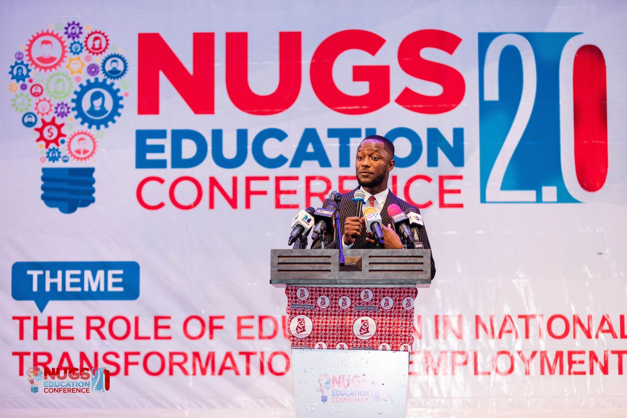 Daniel Oppong Kyeremeh, President of National Union of Ghana 🇬🇭 Students (NUGS) addressing the audience during the second edition of the NUGS Education Conference in Accra